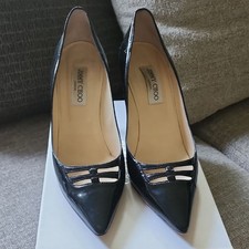 Jimmy Choo Black Patent Leather Cutout Pointed Toe Pumps Heels