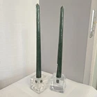 Blenko Block Glass Ice Cube Candlestick Holders Dinner Taper Clear Set Abstract