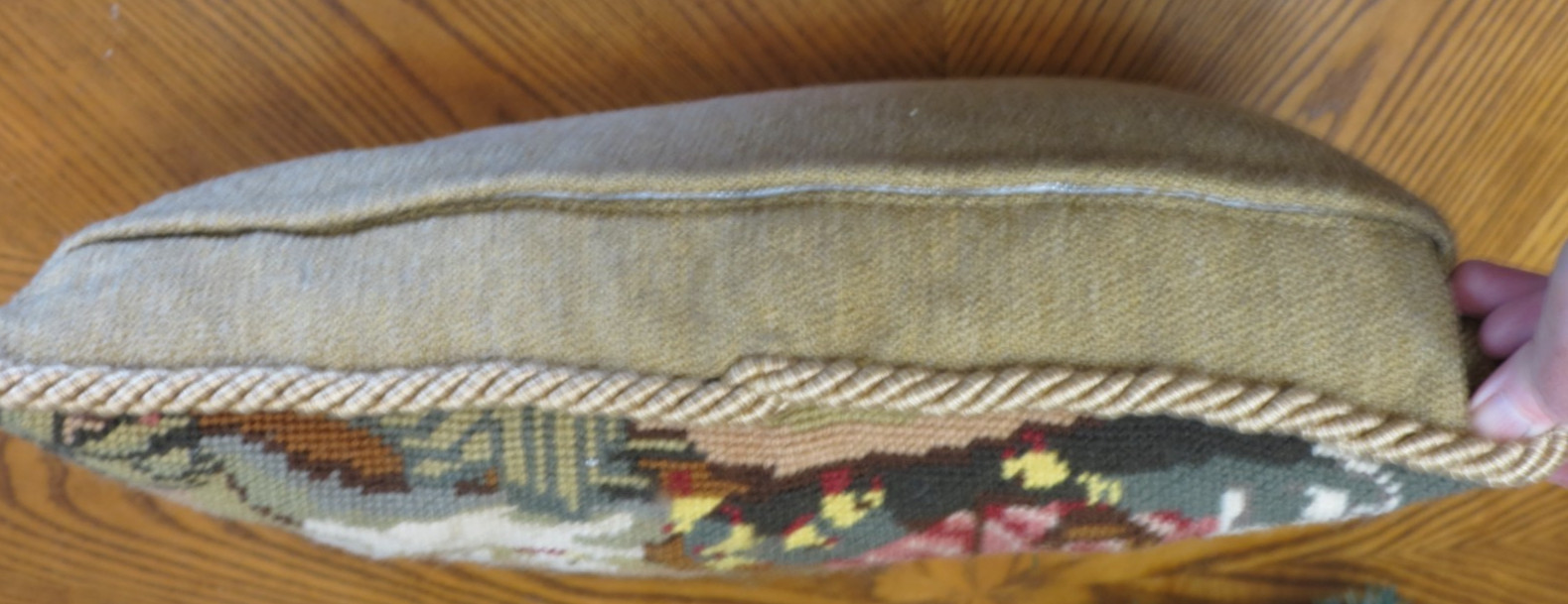 Elizabeth Bradley Pastoral Needlepoint Cushion – Completed Throw Pillow 16"×16"