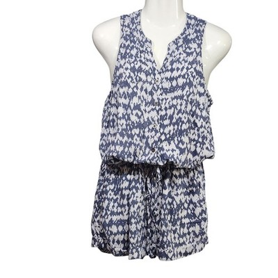 Banana Republic Factory Romper Sleeveless V Neck Gray Pockets Button Up Size 4