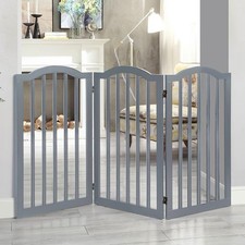 3/4 Panels Folding Pet Gate Freestanding Wooden Dog Fence Safety Barrier Divider
