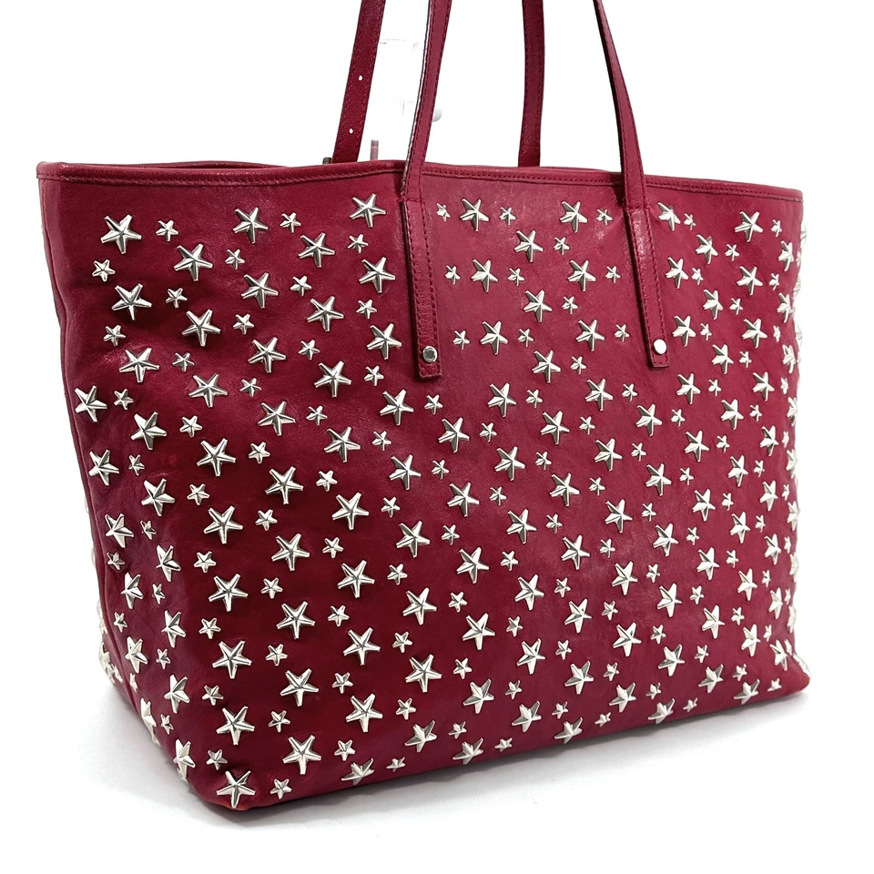 Jimmy Choo Pimlico Red Star Studded Leather Tote Bag Large Women’s Handbag - Image 3 of 4