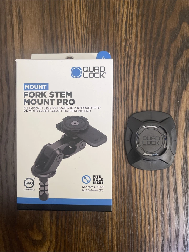 QUAD LOCK Motorcycle Fork Stem Phone Mount PRO + Universal Adapter Quadlock NEW - Image 2 of 4