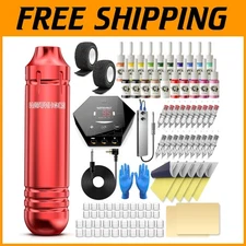 All-in-One Tattoo Kit with Ergonomic Gun, Color Inks, and Power Supply - Red