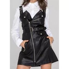 Fashion Lambskin Genuine Stylish Women's Party Club Black Dress Handmade Leather