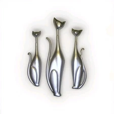 3 Silver Siamese CATS ~ Vintage Sexton Kitty Family ~ MCM Wall Decor Refinished