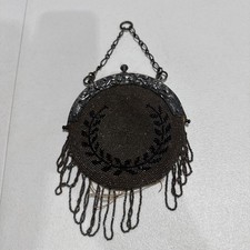 Vintage Art Nouveau Beaded Purse w/ Figural Frame Fringe c. 1900s READ
