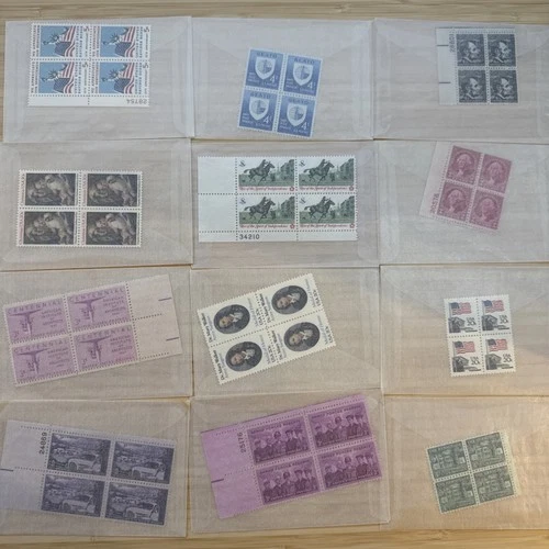 US Stamp Plate Block Lot 12 Blocks MNH MH Mint Collection Glassines Vintage