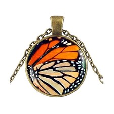 Monarch Butterfly Wing Necklace, Glass Dome Pendant, Unisex Adult Women's Nature