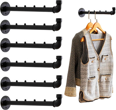 Industrial Wall-Mounted Clothes Bar 6-Pack Heavy Duty Metal Coat Hanger Rack