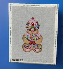 Acod Hand Painted Needlepoint Canvas * Gingerbread Man With Candy Christmas