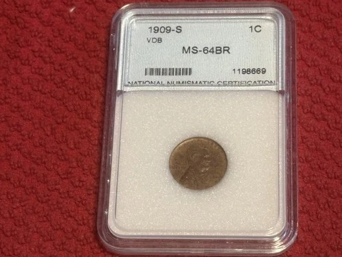 1909 S VDB Lincoln Cent National Numismatic Certification MS-64 BR