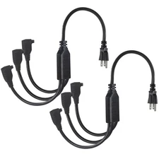 2 Pack 1.5FT 3-Way Power Extension Cord Splitter 3-Prong 16AWG SJTW Indoor Power