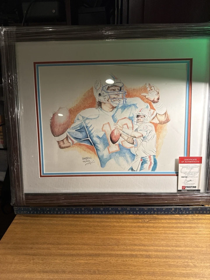 Impresión artística firmada limitada por Dan Marino Miami Dolphins por Byron #43/250 con certificado de autenticidad Foto 3 de 3