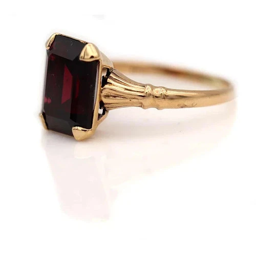Vintage Art Deco Style Lab Created Red Garnet Engagement 14K Gold Finish Ring