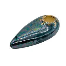 4" Ceramic Smoking Hand Pipe Oval Teal With Mother of Pearl Made In USA