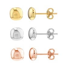 6mm Cushion Pebble Stud Earrings Real 14K Gold