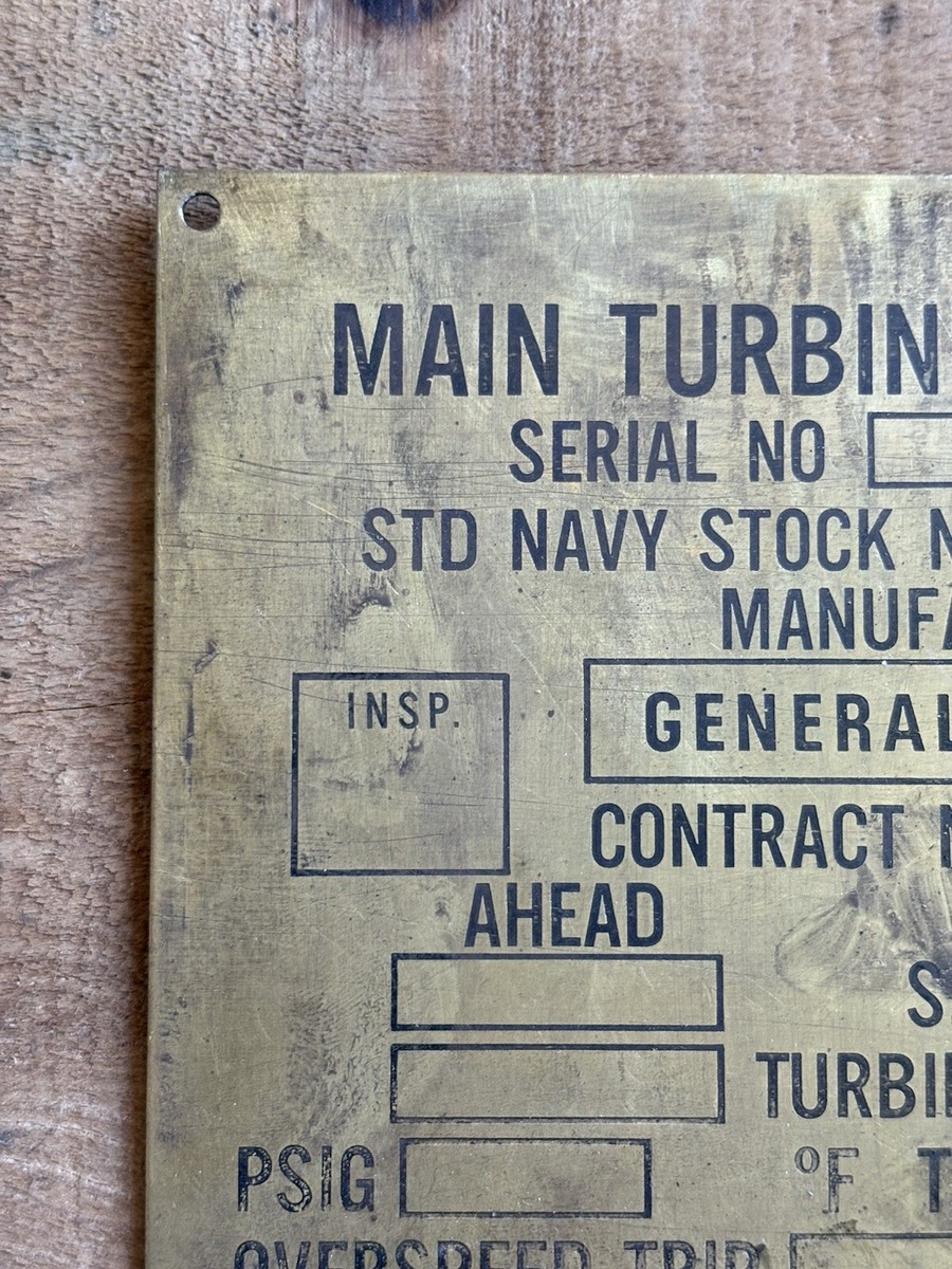 Vintage 20/30s General Electric Main Turbine Machinery Brass Plate