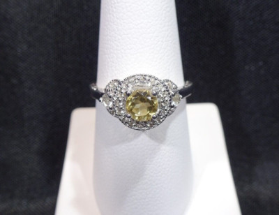 0.84 ct Natural Citrine & White Topaz Solid 925 Sterling Silver Ring-AU Q  US 8