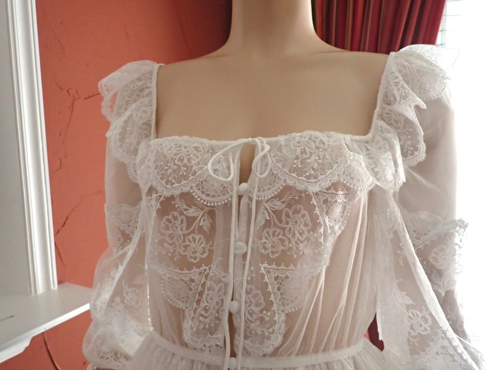 UNDERCOVER Abito Victoria's Secret For Love & Lemons bianco trasparente manica lunga pizzo tg XS nuovo