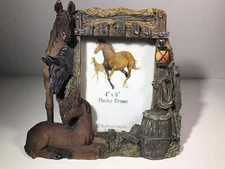 Western Cowboy Picture Frame 4x6 Photo Resin 3D Horses Stables Barrel Lantern