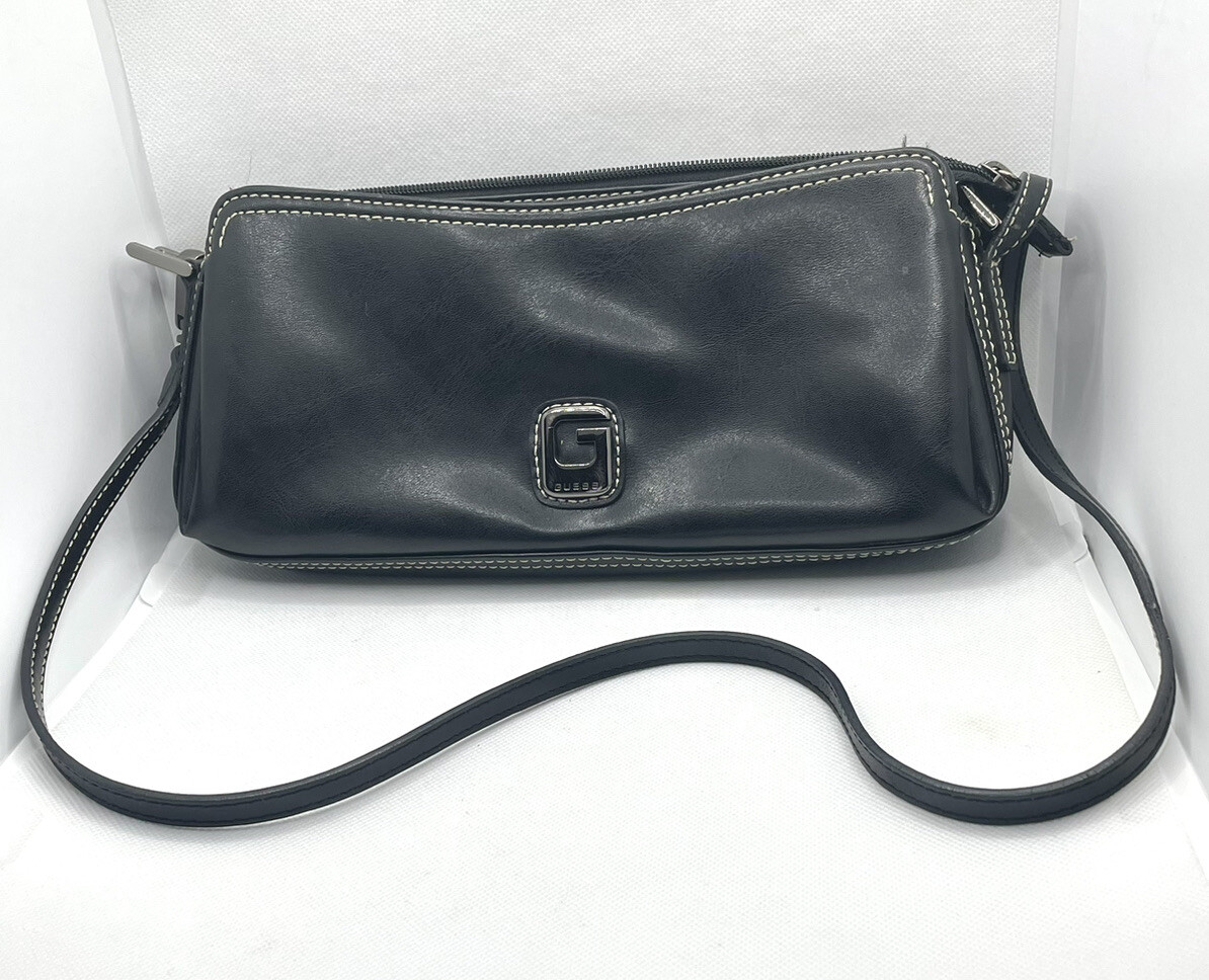 Vintage Guess Faux Leather Y2K Black Shoulder Bag | eBay