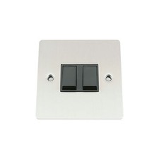 Image of 10A Double Light Switch 2 Gang 2 Way in Satin Brushed Matt Chrome Flat Style