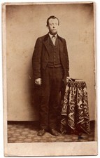 Antique CDV Henry Moltz Standing Man Suit Beard Baltimore MD Table