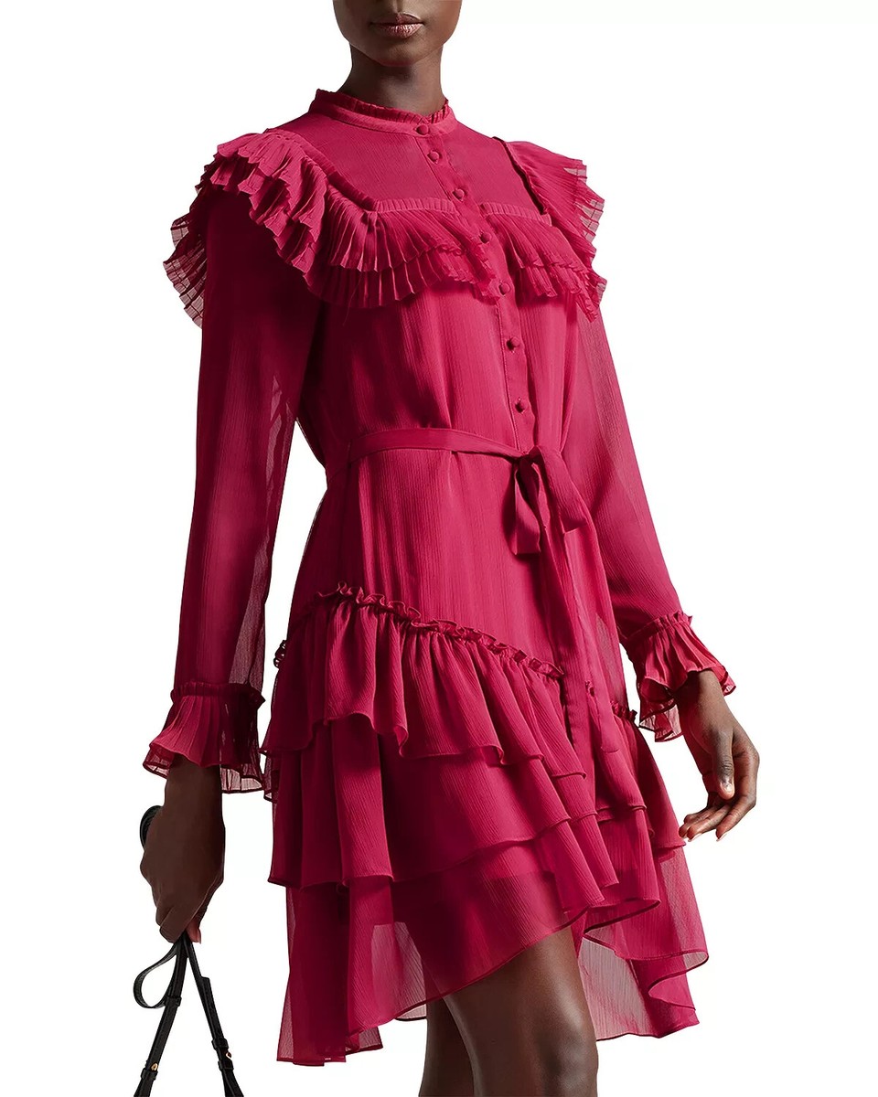Ted Baker Anastai Ruffle Detail Shirt Dress Size:2/6 $325 NWT