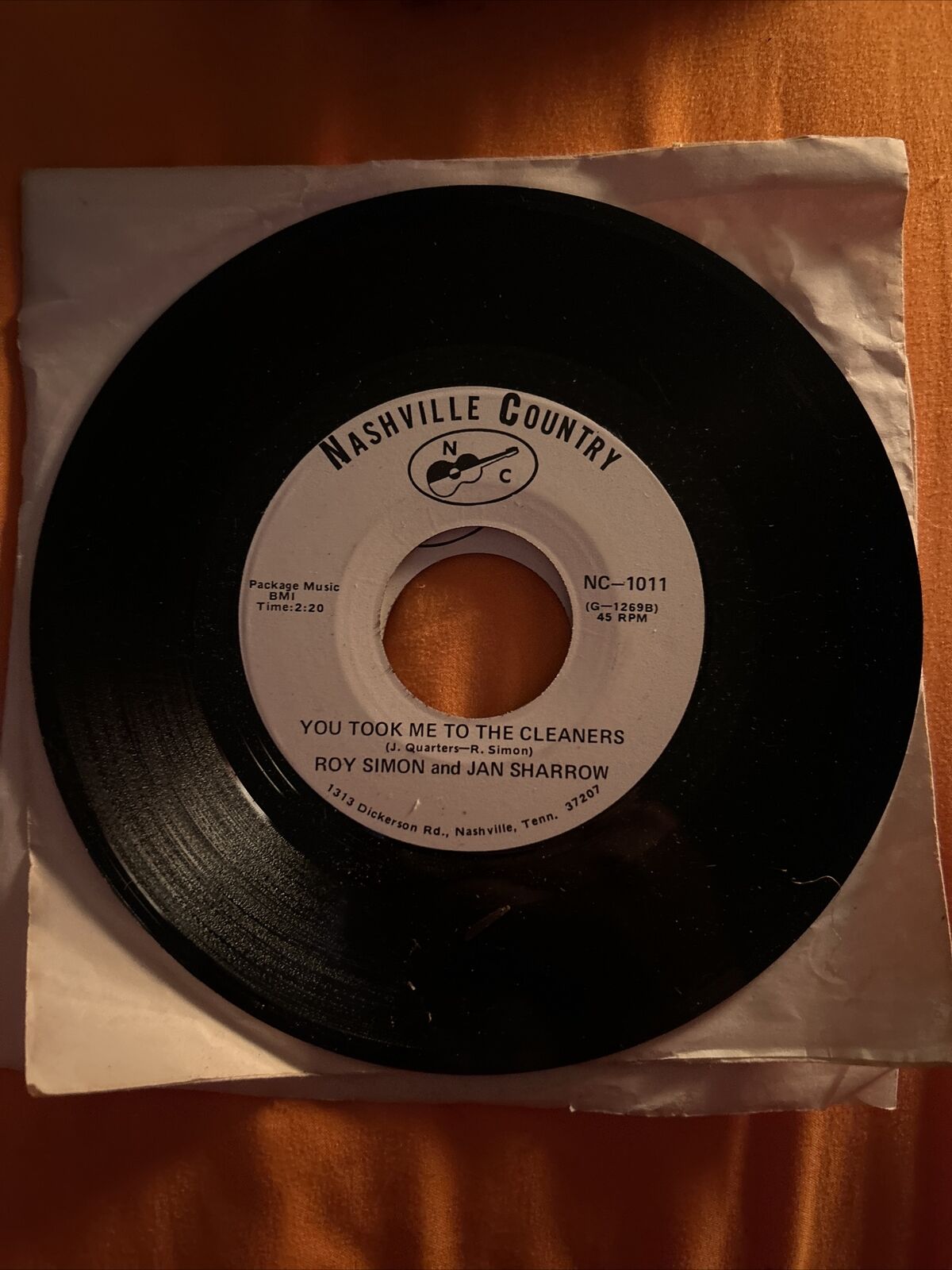 Vintage Nashville 45 rpm “You Took Me To The Cleaners “ Roy Summon & Jan Sparrow