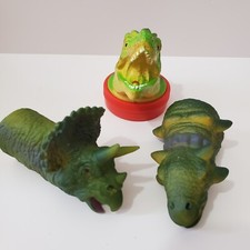 Dinosaur Finger Puppet Lot 3 Dino Heads Bottle Top T-Rex 3" Vinyl Triceratops