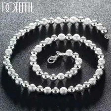 DOTEFFIL 925 Sterling Silver 8mm Bead Ball Chain Matte Smooth Necklace Jewelry