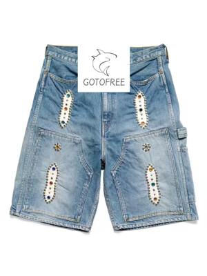MENS COTTON DENIM SHORTS SUMMER RIVETS BLUE SHORT