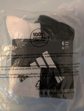 Adidas 6-Pack Men's Athletic Cushioned WHITE/BLACK Crew Socks - Size 5.0 to 8.0