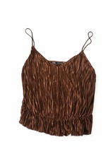 Zara Brown Pleated Satin Cami Top Size S Flowy Minimal Chic Going Out