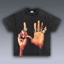 Michael Jordan Six Rings Hands Graphic T-Shirt Basketball Champion Vintage Tee