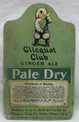 Antique Original Clinquot Club Ginger Ale Bottle Label with "Kleek-O the Eskimo" - Image 1 of 2