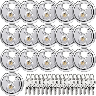 16 Pack Padlocks Alike Keyed, Stainless Steel Pad Locks with Same Key Discus Loc