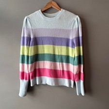 LOFT Striped Fuzzy Knit Crew Neck Pullover Sweater Light Blue Pastel Size L
