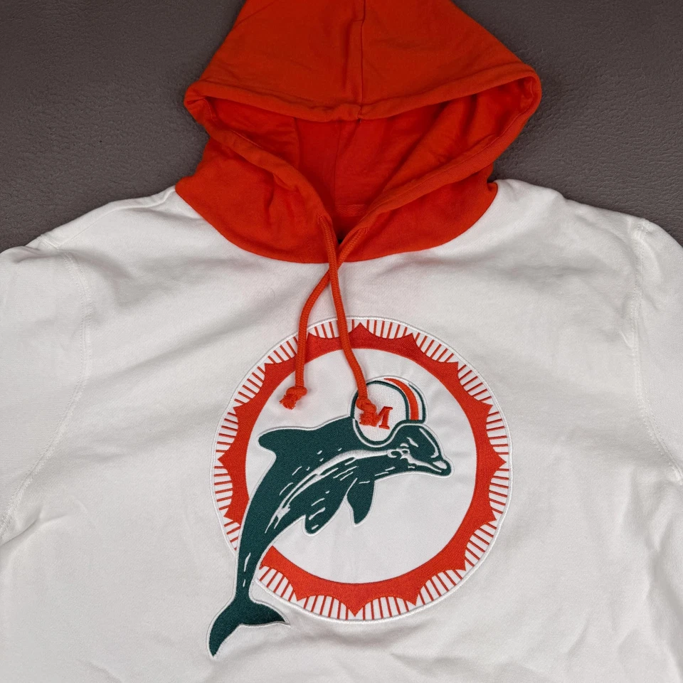 Miami Dolphins Hoodie Mens Large White Orange Historic NFL Football '47 Pullover - Image 2 of 4