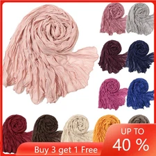 Crinkle Scarf Muslim Women Hijab Solid Color Shawl Wrap Islamic Turban Scarves