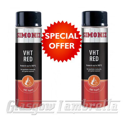 2 x SIMONIZ VHT SPRÜHLACK SCHWER ENTFLAMMBAR ROT 500ml 200C HITZE BENZIN ÖLBESTÄNDIG