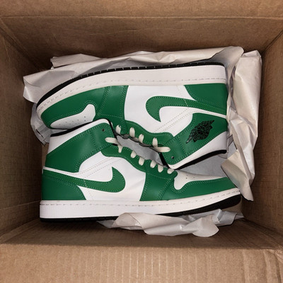 Jordan Air Jordan 1 Mid Green White Colorblock Mid Top Leather Athletic Sneakers
