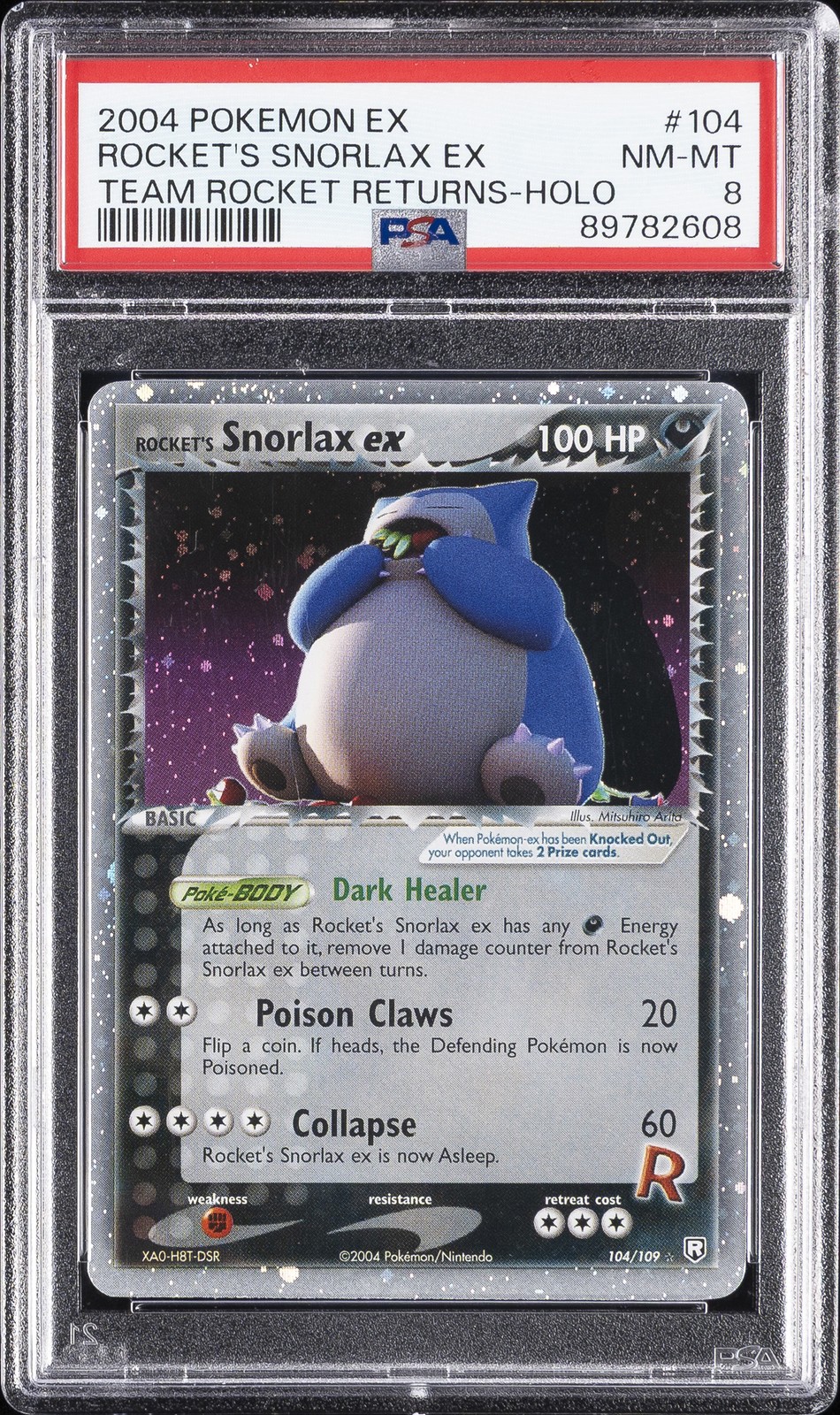 2004 POKEMON EX TEAM ROCKET RETURNS #104 ROCKET'S SNORLAX EX-HOLO PSA 8