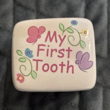 MY FIRST TOOTH Keepsake Trinket Box Pink Ceramic Childhood Memories Small 2”