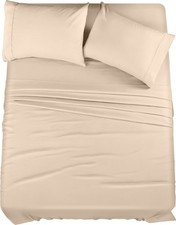 4 Piece Full Size Sheet Set, Microfiber Bedding, Ultra Soft, Beige