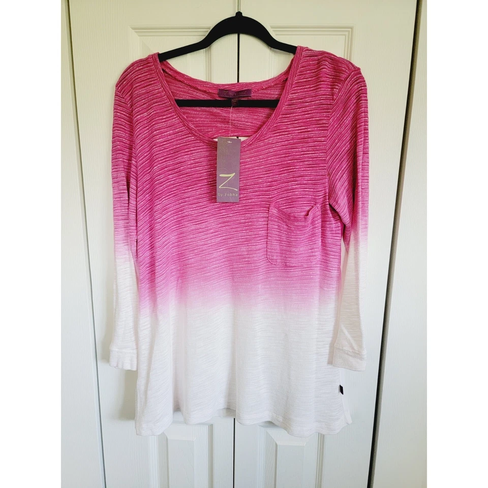 Camisa Top Para Mujer Z by Zobha XL Rosa Blanca Tejida Delantera ~ Corte Espalda Nueva con Etiquetas Precio por venta sugerido por el fabricante 88 USD Foto 2 de 4