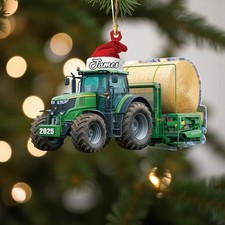 Personalized Tractor Hay Bale Ornament Custom Name Farmer Gift