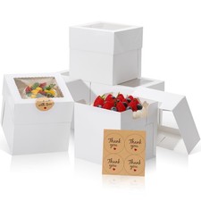 4Pcs 6x6x6 Inches Mini Cake Boxes, White Square Bakery Boxes with Window, Sma...