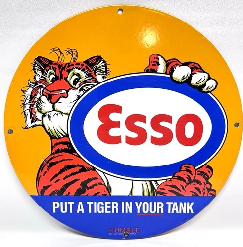 Vintage Esso Porcelain Sign "Put A Tiger In Your Tank" Gas Oil Garage Decor